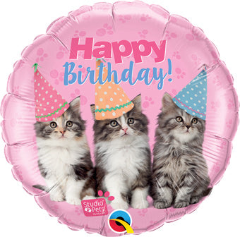 Happy Birthday - Party hats kittens