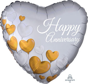 Happy Anniversary - Gold & Silver Hearts