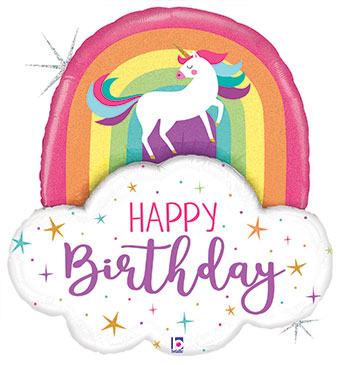 Large Happy Birthday - Unicorn Rainbow